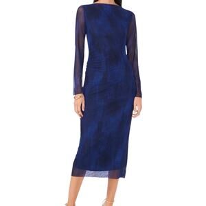 Vince Camuto Women’s Printed Mesh Midi Dress Navy Size XXL